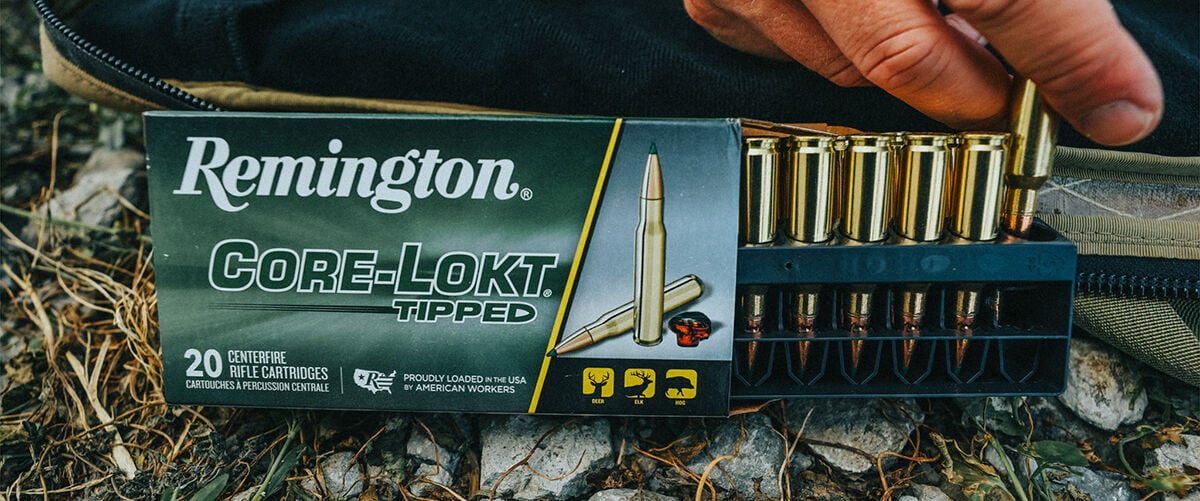 Box of Remington Core-Lokt Tipped open on ground